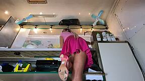 In my pink skirt with no panties, I flash pussy to hidden cam