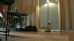 Cute college girl at casting changes into dress for show