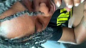 ebony babe deepthroats big black monster cock outdoors in public thrill