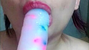 Curvy Colombian cutie shows off dildo sucking skills solo