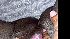 Ebony BBW squirts hard from vibrator pussy play orgasm!