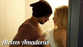 Married woman sneaks bathroom fuck with hung single guy!