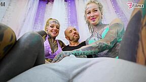 tattooed goth girls take brutal threesome pounding with epic facial gape finish