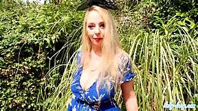 Lucy gresty teases huge natural tits nipples in stockings garden outdoors