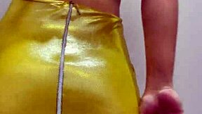 Curly brunette teases young stud dancing funk sans panties he fills her pussy creampie.