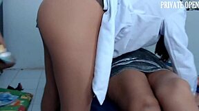 Stepsister grinds virgin pussy on hubby's monster cock before threesome cum swallow