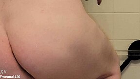 Stuffing water bottle deep into ass alongside massive dildos