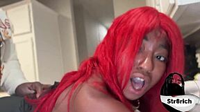Str8rich Assfucks Sexy Redhead Ebony Teen in Big Ass Doggystyle at Halloween Party