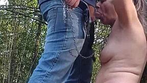 hey check out this forest slave flashing her tits before getting bent over