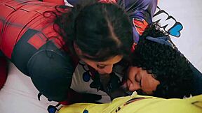 Wolverine fucks deadpool and spiderman asses then they swallow cum