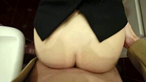 Risky public toilet creampie without condom in shaved wet pussy bent over