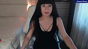 Tamarra Roman in sexy lingerie strips teases perky tits caresses clit and vibes pussy