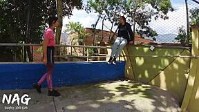 Petite Cindy Luna Bent Over Gym for Muscular Trainer's Monster Cock Slam