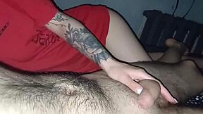 Amateur babe gives intense handjob to random guy's throbbing cock in dingy roadside motel bedroom close-up