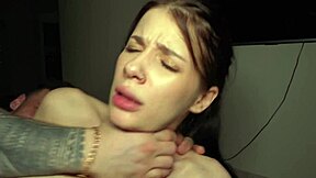 Fucked Petite Brunette's Tight Pussy Doggy on Bed Till Cum Swallow