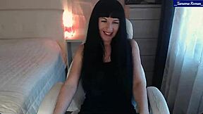 Tamarra Roman in sexy lingerie strips teases perky tits caresses clit and vibes pussy