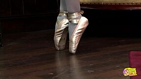 Busty Bimbo Brunette Takes Thick Cock While Lesbos Eat Pussy