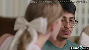 melody marks cheerleader pops cherry on shy guy's dark cock