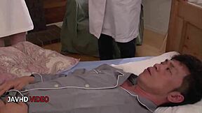 Japanese Nurse Teases Stockings Shaved Pussy Craves Cock