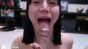 Skinny wife deepthroats huge cock before anal creampie pounding