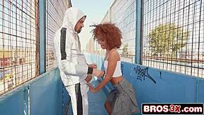 Risky public anal with athletic Brazilian babe pounding hard