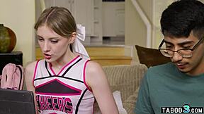 melody marks cheerleader pops cherry on shy guy's dark cock