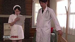 Japanese Nurse Teases Stockings Shaved Pussy Craves Cock