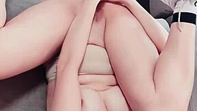 Petite Asian teen masturbates shaved pussy and tight ass with dildo till orgasm cum