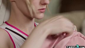 melody marks cheerleader pops cherry on shy guy's dark cock