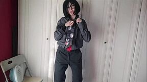 chantalchannel struts sexy in man's clothes teasing shaved pussy and ripped dress