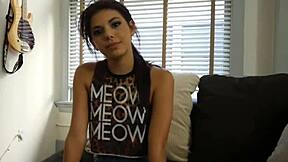 latina teen 18+ kneels pov slurping cock with sloppy handjob skills