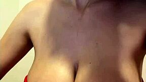 Stepmom's huge milky tits spill out red dress!