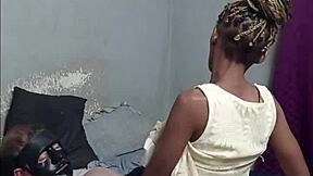 black braided teen slut rides masked man's cock doggystyle