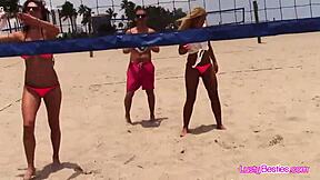 beach volleyball turns wild pool party with bikini besties flashing wet curves everywhere