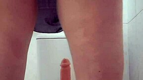 In the bathroom, big ass bbw blonde slams a huge dildo into her fat pussy until orgasm squirt explodes everywhere.