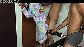 lucky stepdad jerks off watching stepsis fuck stepbro hard