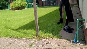 amateur mature strips naked outdoors pees then fucks huge sex doll inside