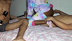 lucky stepdad jerks off watching stepsis fuck stepbro hard