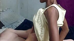 black braided teen slut rides masked man's cock doggystyle