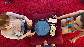 Hot petite tight pussy brunette alice and sexy redhead bff roll dice for backroom cum game challenge!!