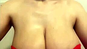 Stepmom's huge milky tits spill out red dress!