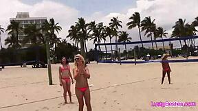 beach volleyball turns wild pool party with bikini besties flashing wet curves everywhere