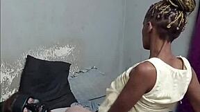 black braided teen slut rides masked man's cock doggystyle