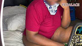 Horny Milf Fucks Gateman Doggystyle on Bed During Husband Calls