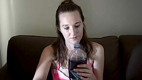 Petite brunette neighbor smokes in bra, teasing her cute body for you