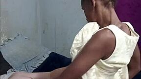 black braided teen slut rides masked man's cock doggystyle