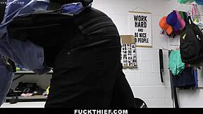 Teen shoplifter bent over for guard's monster cock punishment