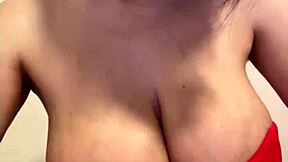 Stepmom's huge milky tits spill out red dress!