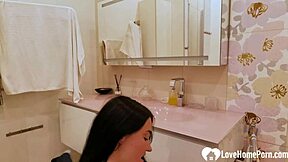 wanna see my brunette girlfriend deepthroat my cock till i blast her face with cum?