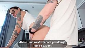 Stepbrother rates her new panties then bends her over kitchen table for rough fuck